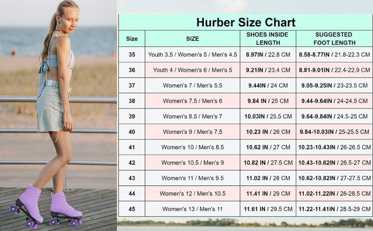 Women Roller Skates High-Top Double-Row PU Leather Roller Skates for Women Girls with Light up Wheels Outdoor