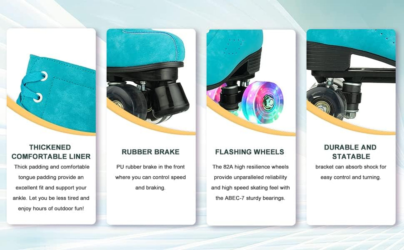 Women Roller Skates High-Top Double-Row PU Leather Roller Skates for Women Girls with Light up Wheels Outdoor